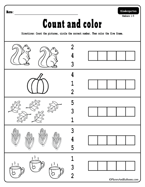 Free Kindergarten Worksheets Fall