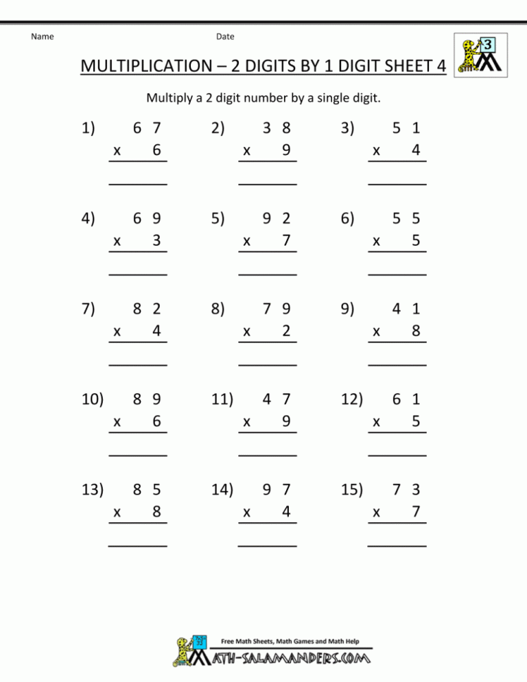 2 Digit By 1 Digit Multiplication Example