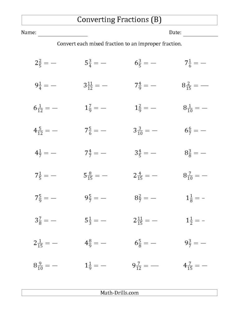 Subtracting Mixed Numbers Worksheet Pdf