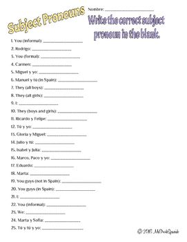 Subject Pronouns Worksheet Answers