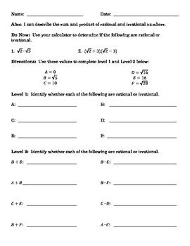 Rational And Irrational Numbers Worksheet