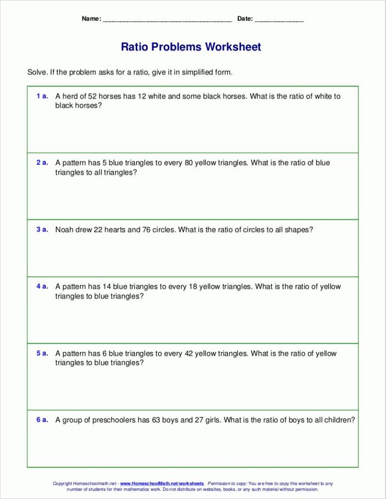 Proportions Worksheet Word Problems