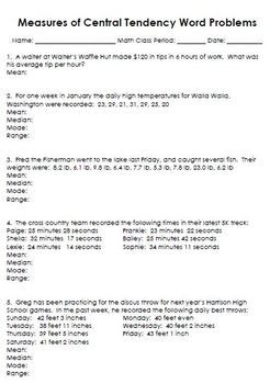 Answer Key Measures Of Central Tendency Worksheet