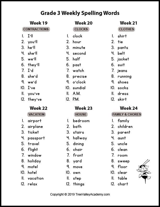 3rd Grade Grade 3 Spelling Words Printable