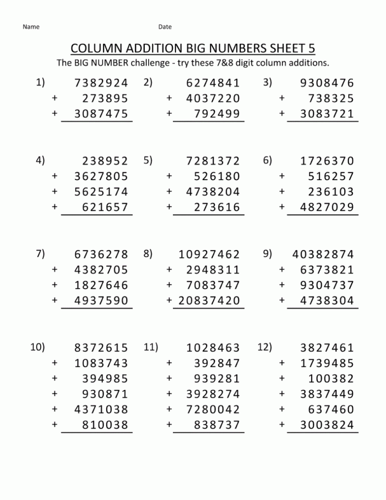 Adding And Subtracting Worksheets Grade 5