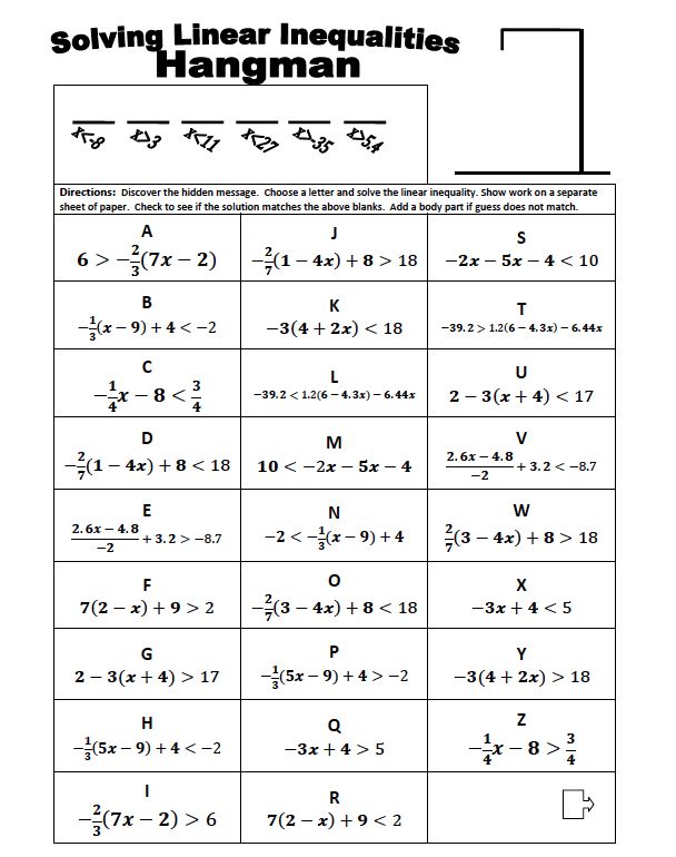 Inequalities Worksheet With Answers