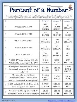 Percent Of A Number Worksheet Answers