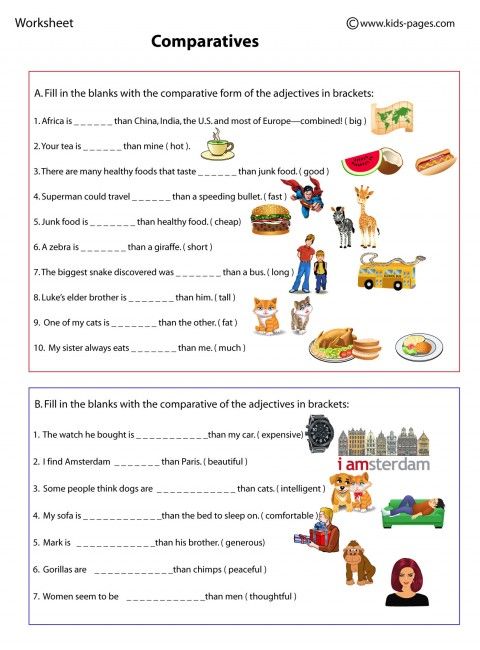 Comparative Adjectives Worksheet Food