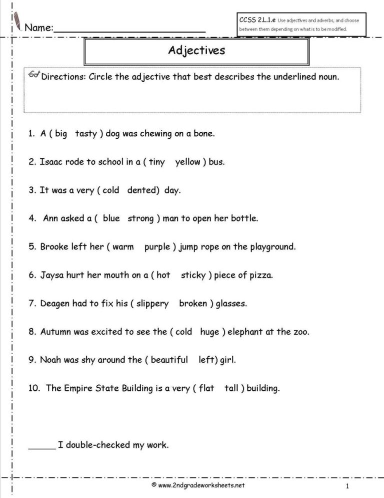 English Worksheet For Class 2 With Answers