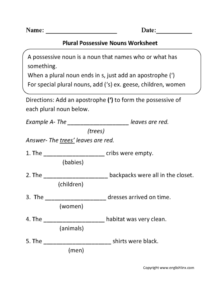 Plurals Worksheets Grade 5