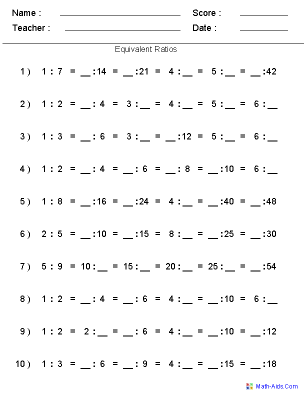 Equivalent Ratios Worksheet