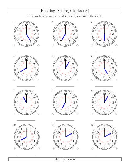 24 Hour Clock Worksheets Pdf