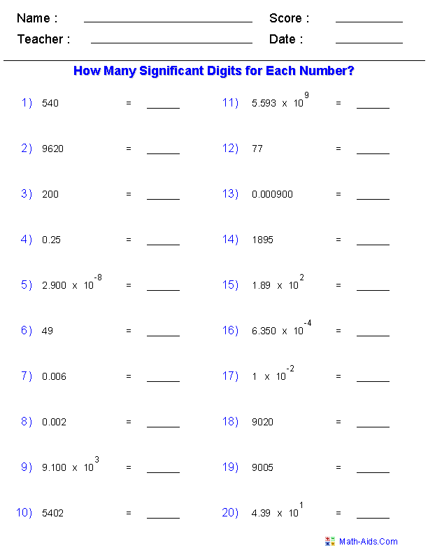 Significant Figures Practice Worksheet With Answers