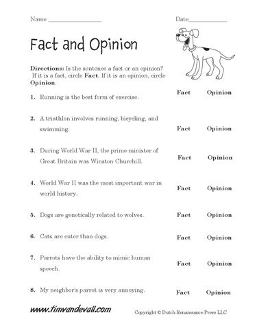 Fact And Opinion Worksheets First Grade