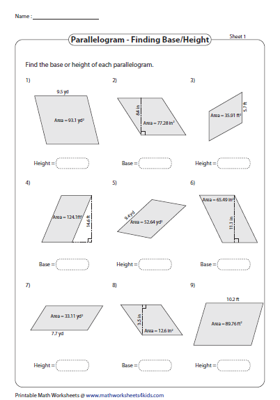 Special Parallelograms Worksheet