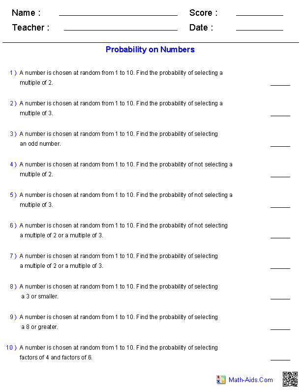 Basic Probability Worksheet Answers