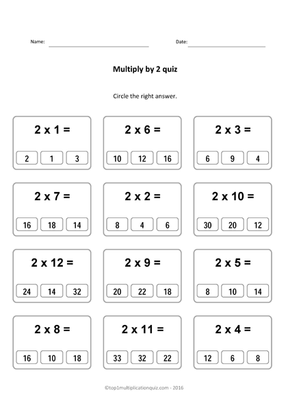 2 Times Table Worksheet