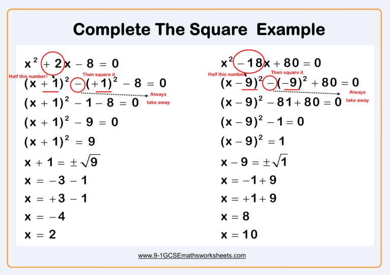 Completing The Square Worksheet Answer Key