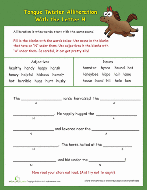 Alliteration Worksheets For Kids