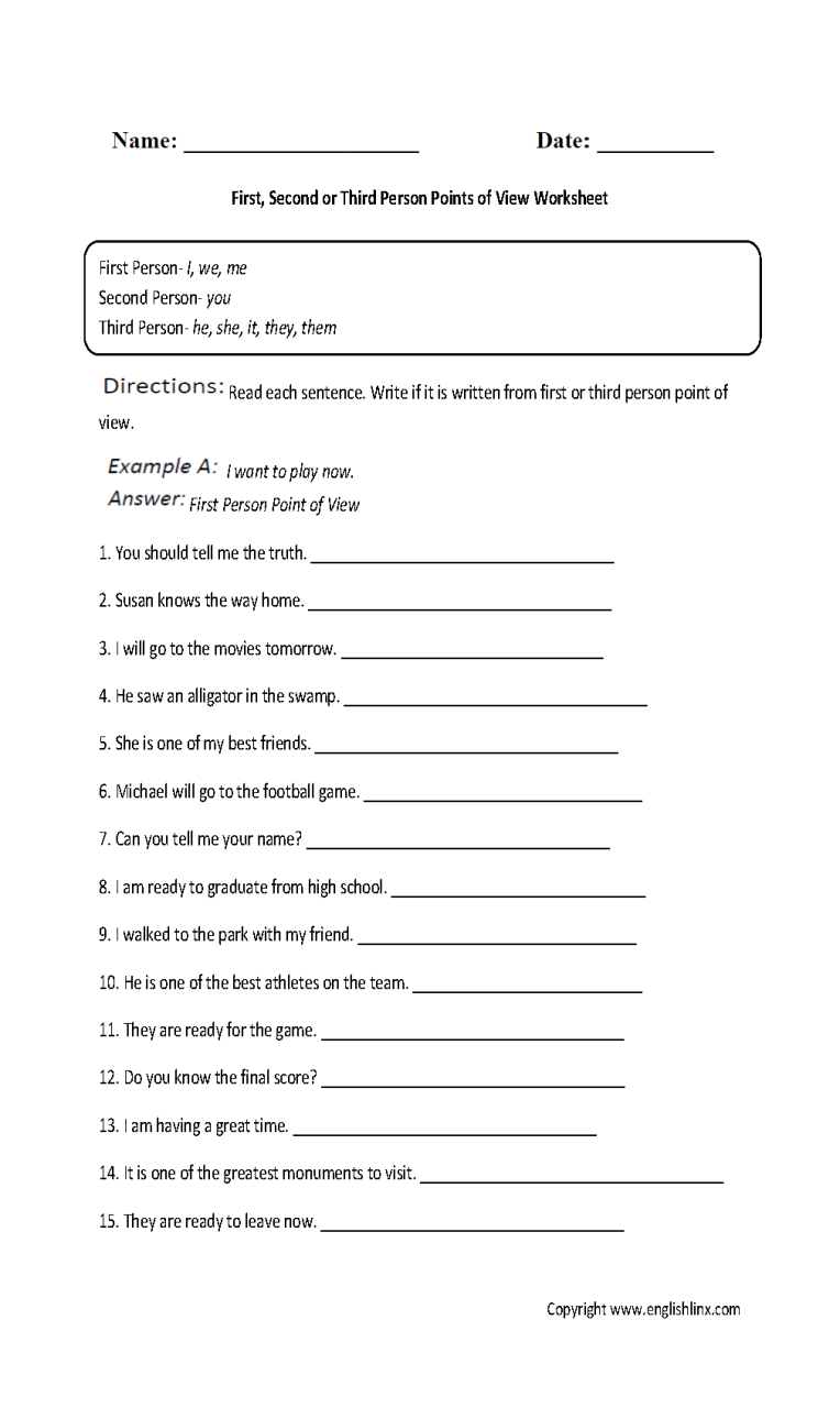 Point Of View Worksheet 1 Answers Pdf