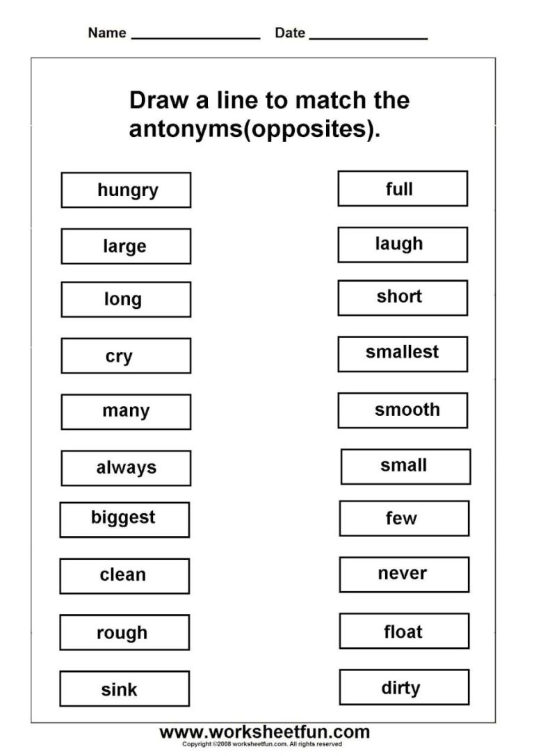 Synonyms Worksheet 2nd Grade