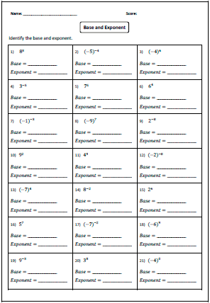 Exponents Worksheets 6th Grade