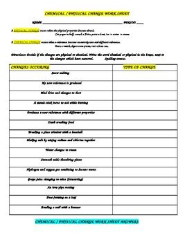 Physical And Chemical Changes Worksheet 2nd Grade