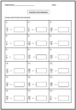 Fractions Decimals And Percents Worksheets