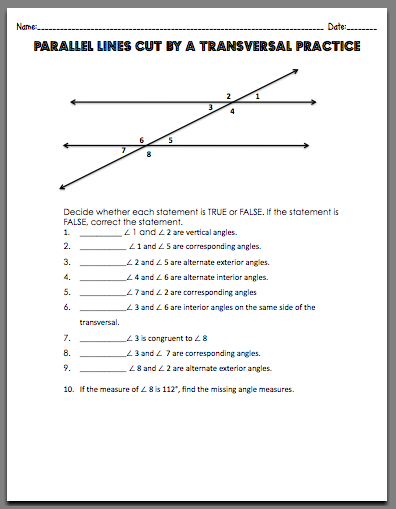 Parallel Lines And Transversals Worksheet Answer Key