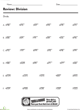 4th Grade Division Problems 5th Grade