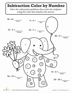 Coloring Kindergarten Subtraction Worksheets