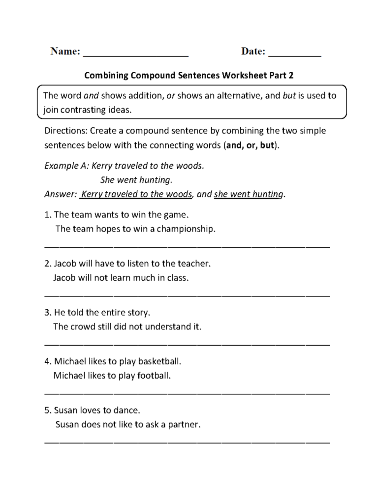 Complex Sentences Worksheet Pdf With Answers