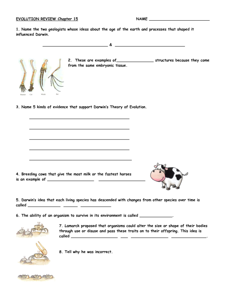 Darwin's Natural Selection Worksheet