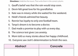 Concrete And Abstract Nouns Worksheet Free