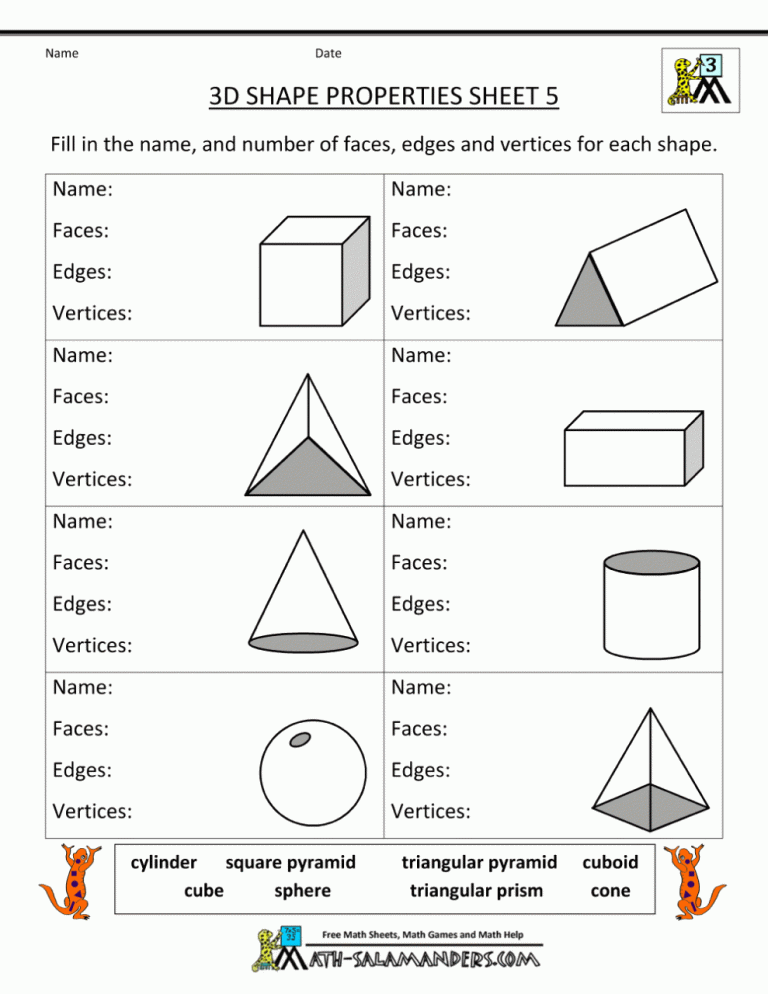 Geometry Worksheets Grade 3