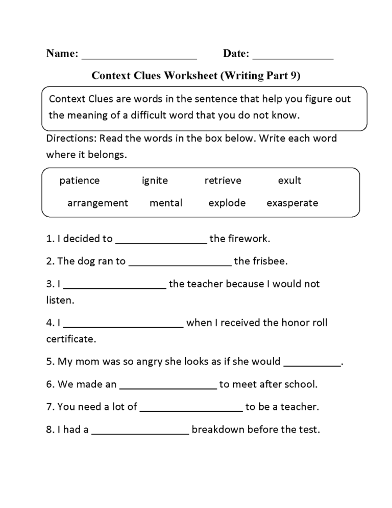 3rd Grade Context Clues Worksheets Pdf