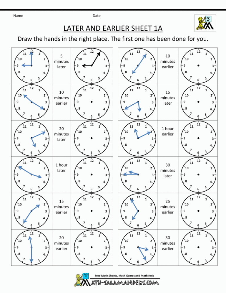 Printable Telling Time Worksheets Grade 3