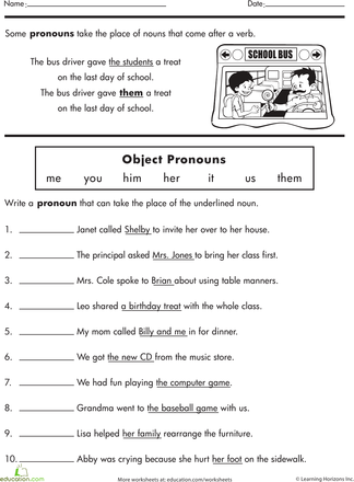 Pronouns Worksheet For Grade 1