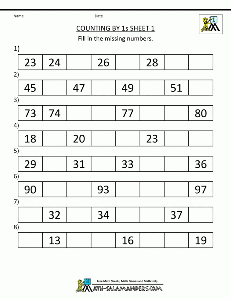 Maths Worksheet For Class 1