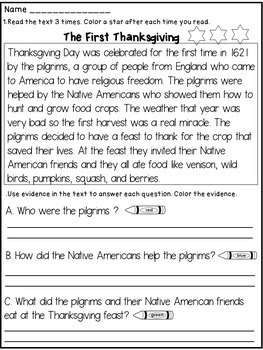 Thanksgiving Reading Comprehension Worksheets Pdf