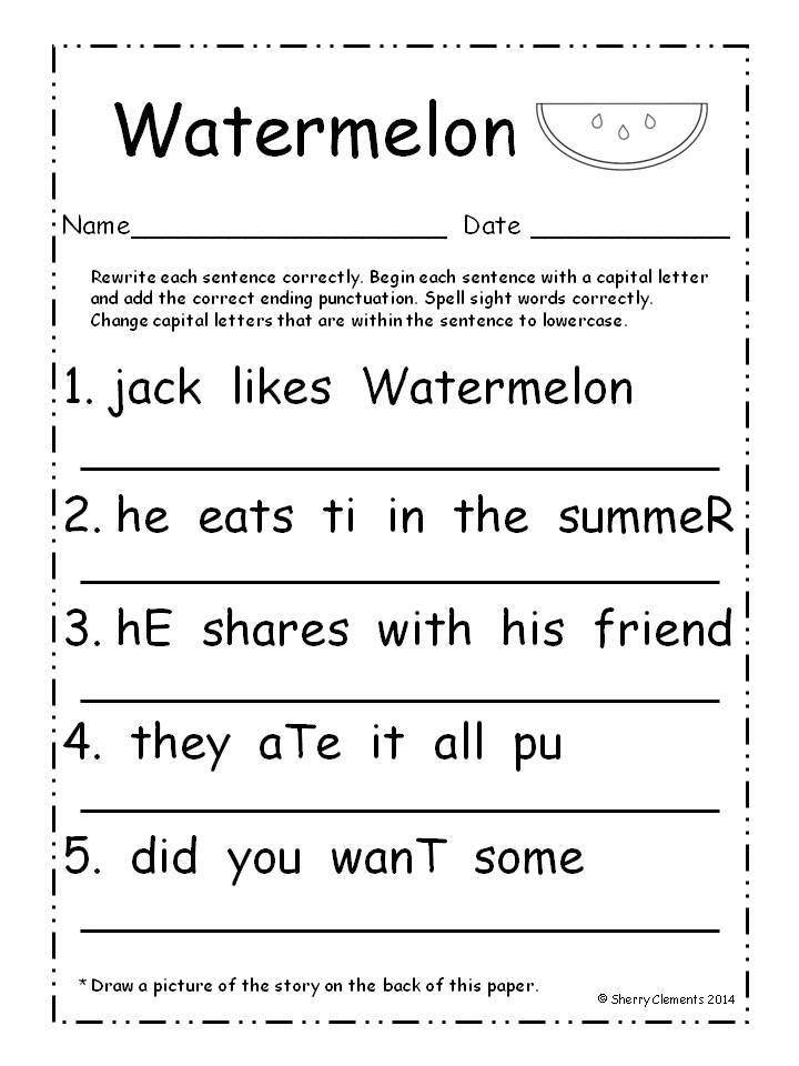 Sentence Correction Worksheets First Grade