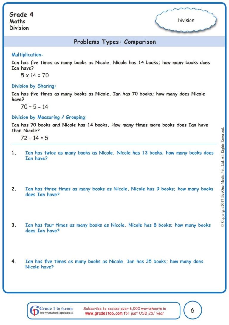 Division For Class 4 Cbse