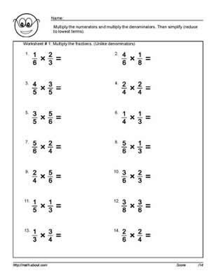 Fractions Worksheets Grade 6