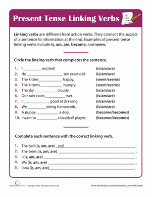 Linking Verbs Worksheet Grade 1