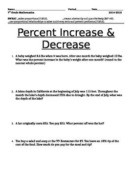 Percentage Worksheets Word Problems