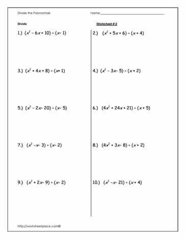 Polynomial Long Division Worksheet With Answers Pdf