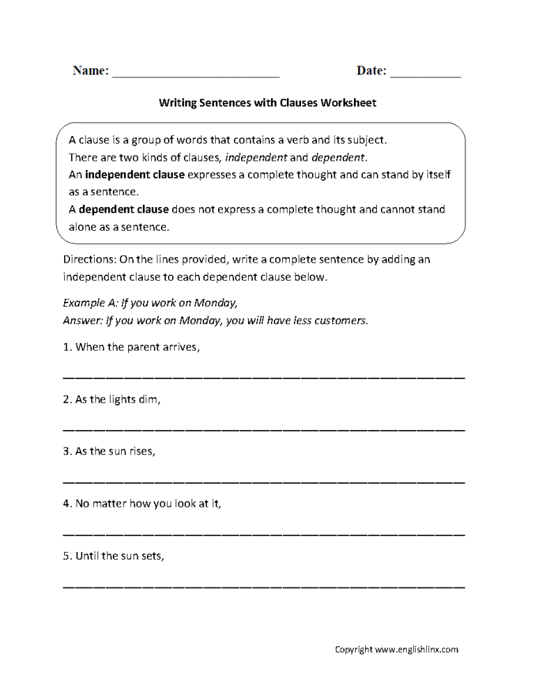 Adverb Clause Worksheet For Grade 8