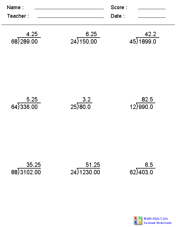 Long Division Problems With Decimal Answers