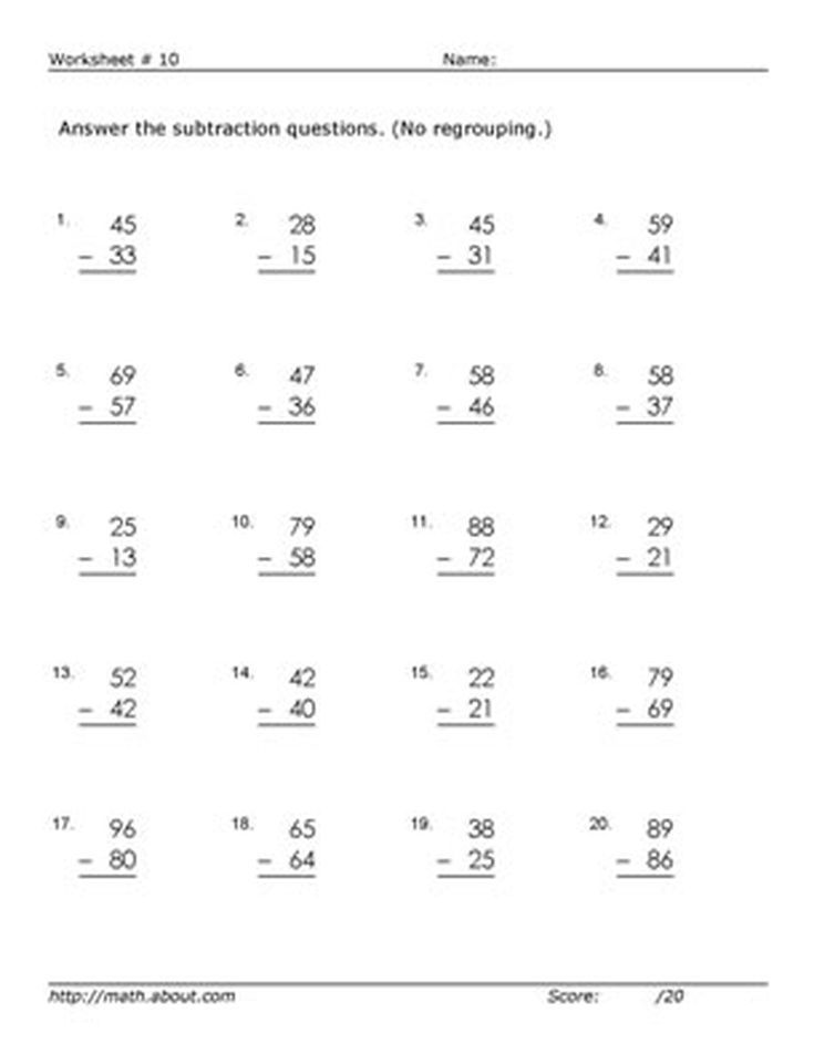 2 Digit Subtraction Without Regrouping