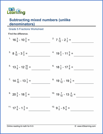 5th Grade Mixed Numbers Worksheets